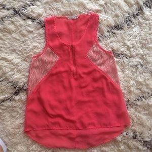 Coral front zipper top with lace